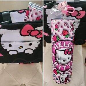 Black Hello Kitty fully insulated lunch bag with strawberry decorated thermos